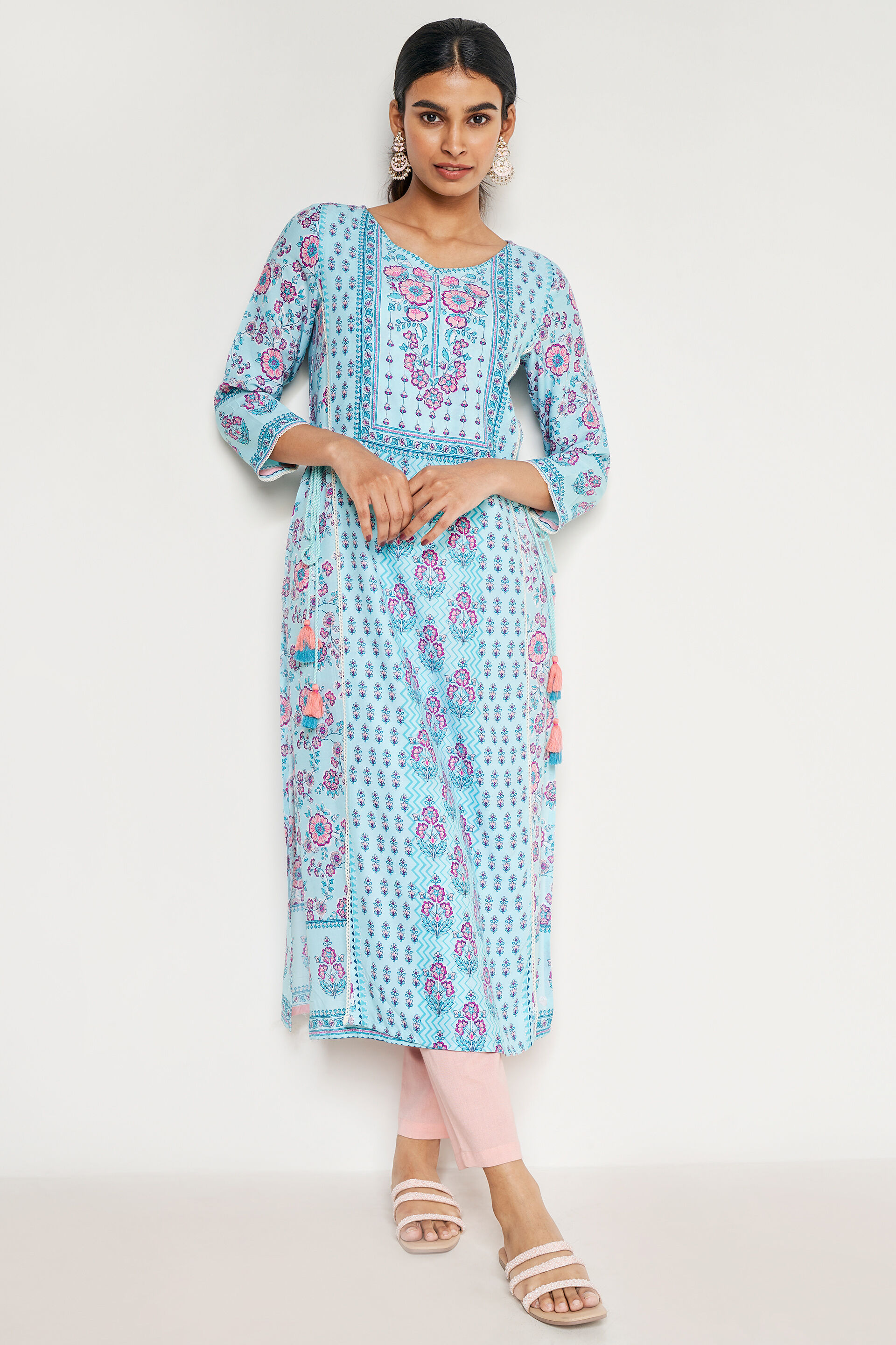 Buy Aqua Floral Straight Kurta Online at Best Price at Global Desi